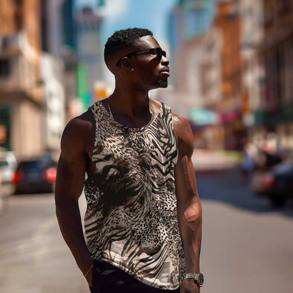 African Safari Zebra Leopard Swirl Pattern Men Tank Top