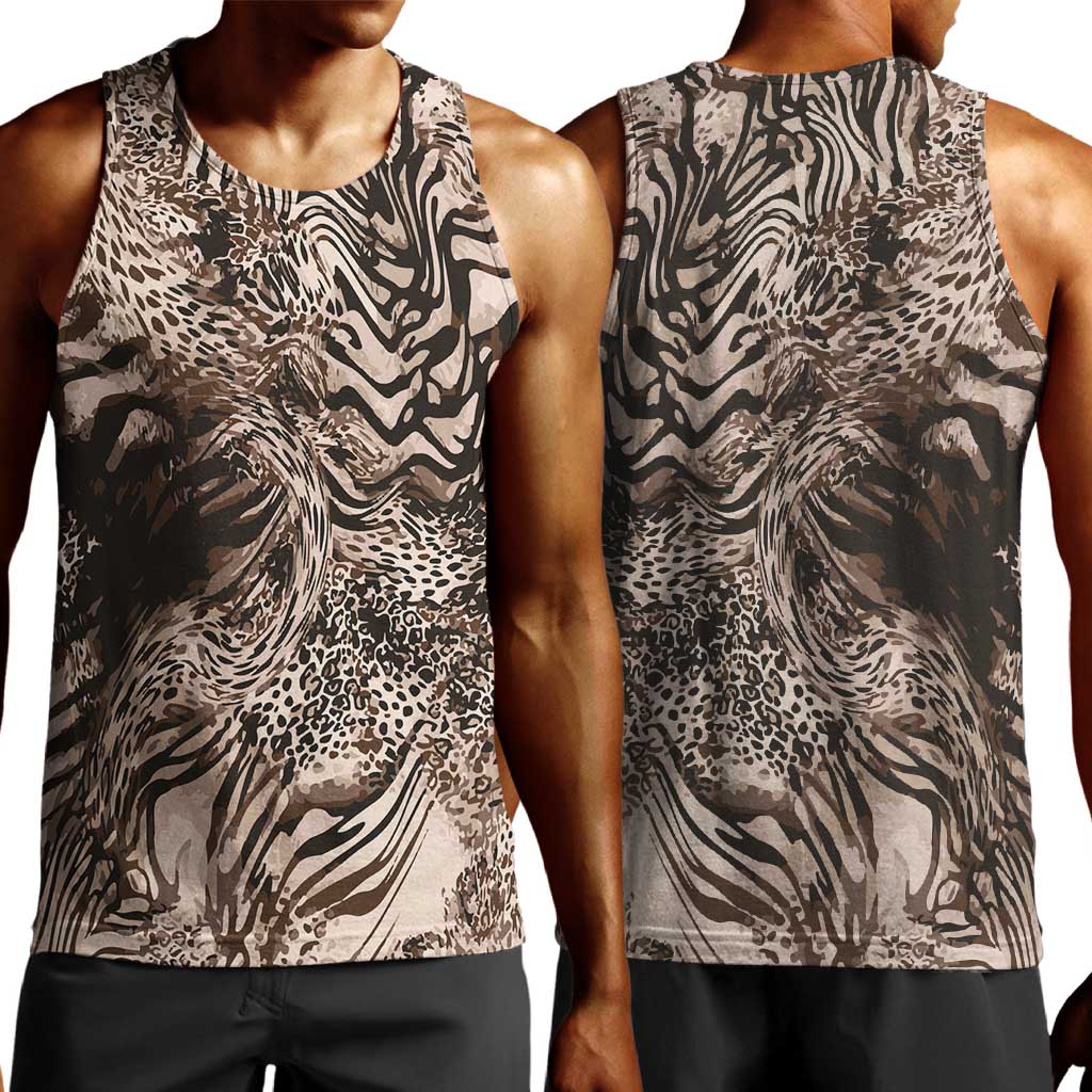 African Safari Zebra Leopard Swirl Pattern Men Tank Top