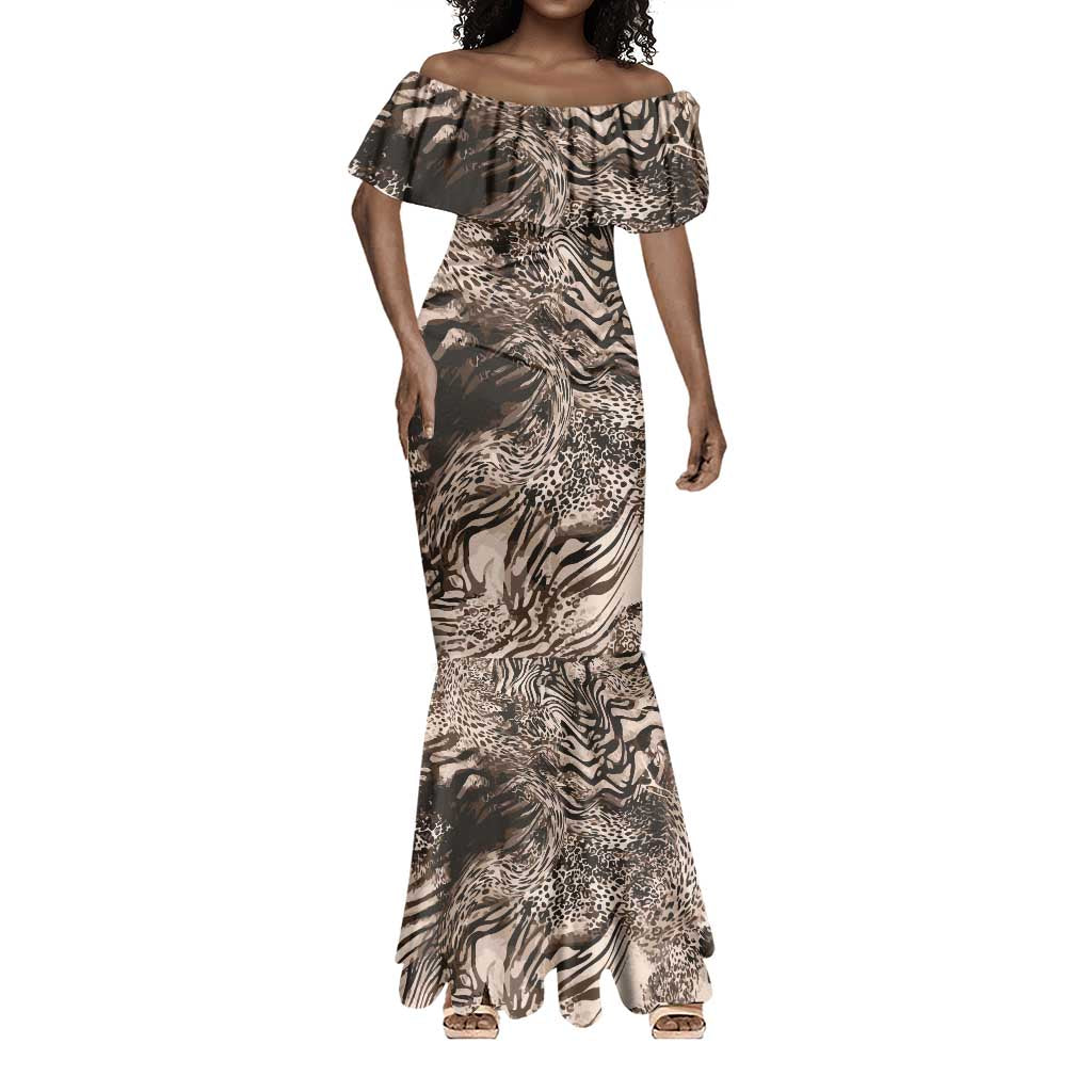 African Safari Zebra Leopard Swirl Pattern Mermaid Dress