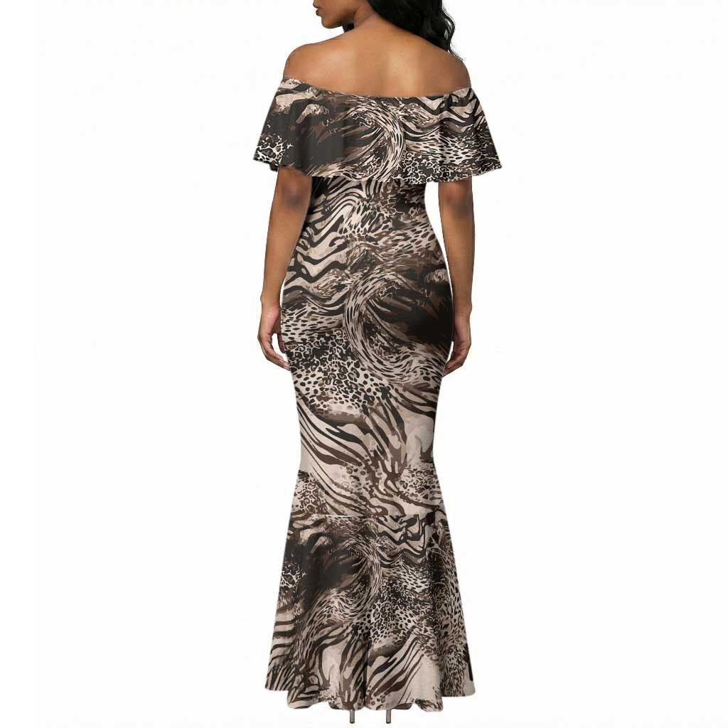 African Safari Zebra Leopard Swirl Pattern Mermaid Dress