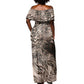 African Safari Zebra Leopard Swirl Pattern Off Shoulder Maxi Dress