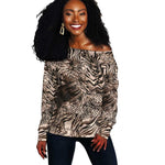 African Safari Zebra Leopard Swirl Pattern Off Shoulder Sweater