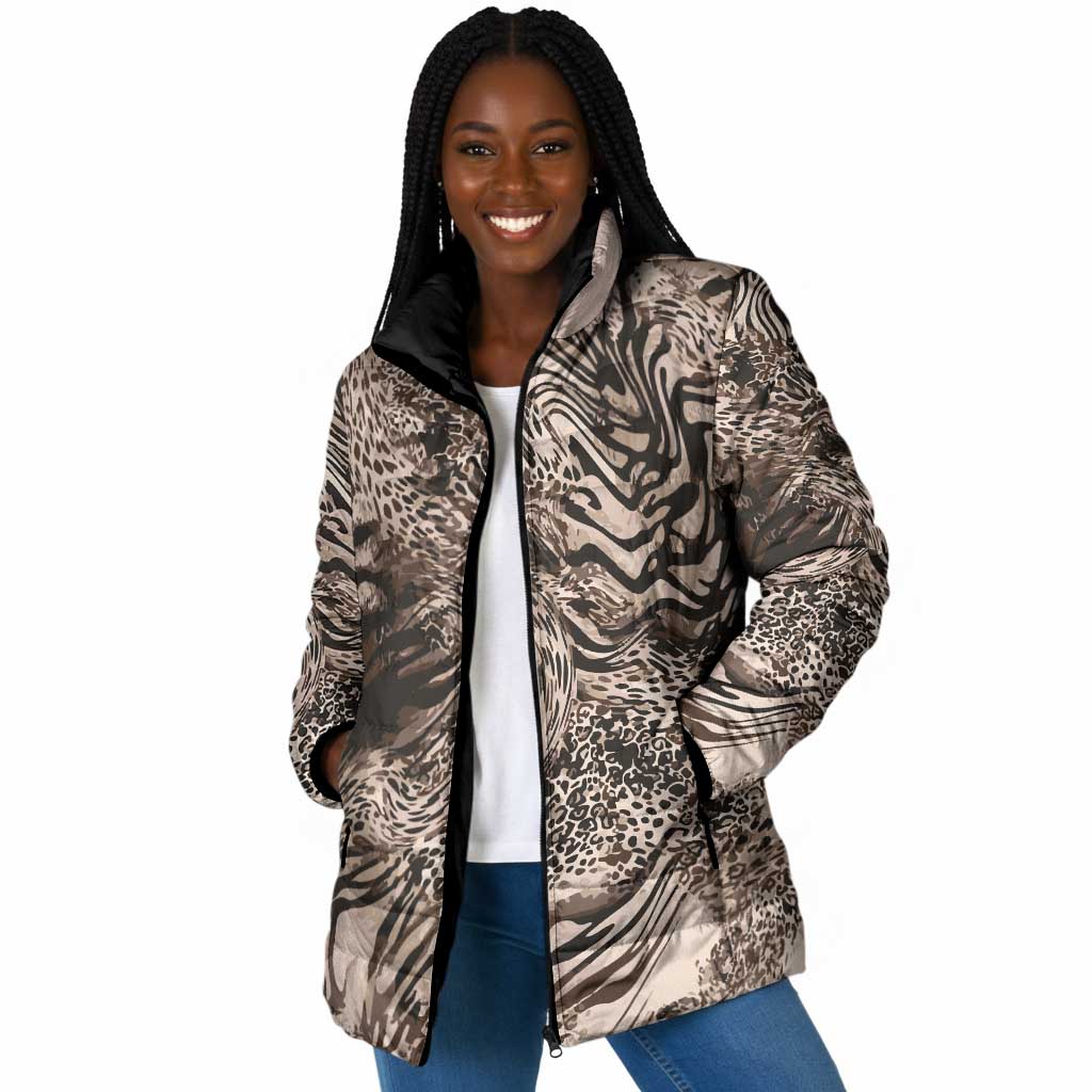 African Safari Zebra Leopard Swirl Pattern Padded Jacket