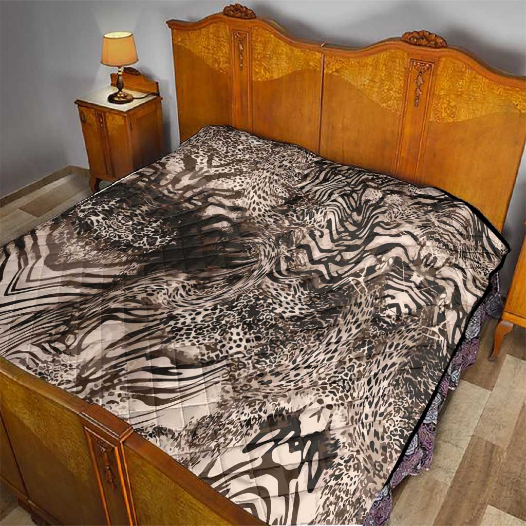 African Safari Zebra Leopard Swirl Pattern Quilt