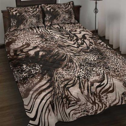 African Safari Zebra Leopard Swirl Pattern Quilt Bed Set