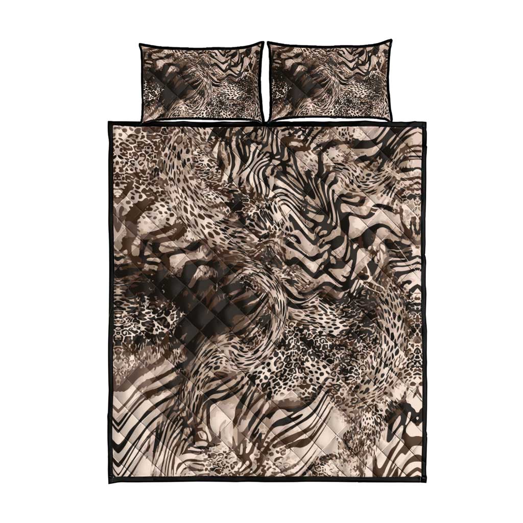 African Safari Zebra Leopard Swirl Pattern Quilt Bed Set
