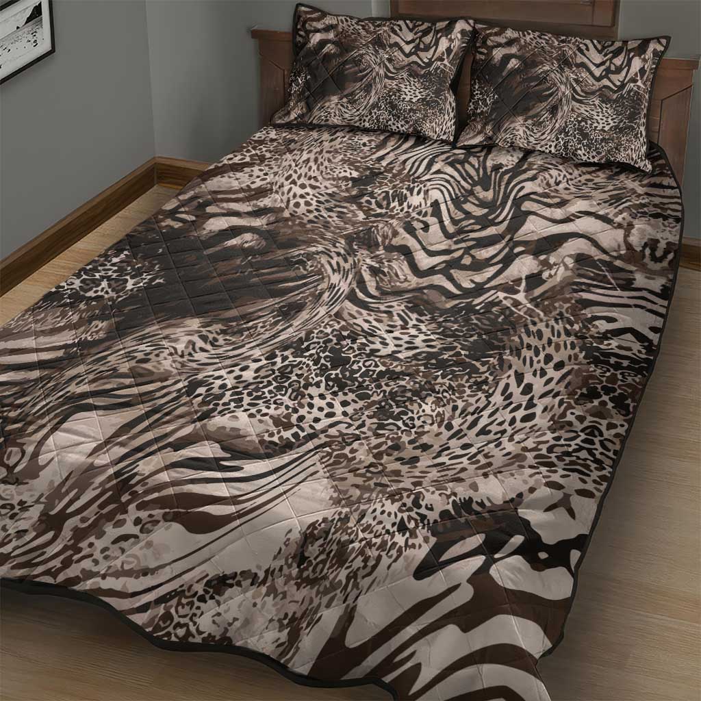 African Safari Zebra Leopard Swirl Pattern Quilt Bed Set