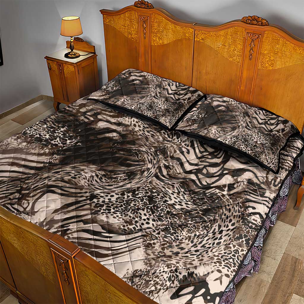 African Safari Zebra Leopard Swirl Pattern Quilt Bed Set