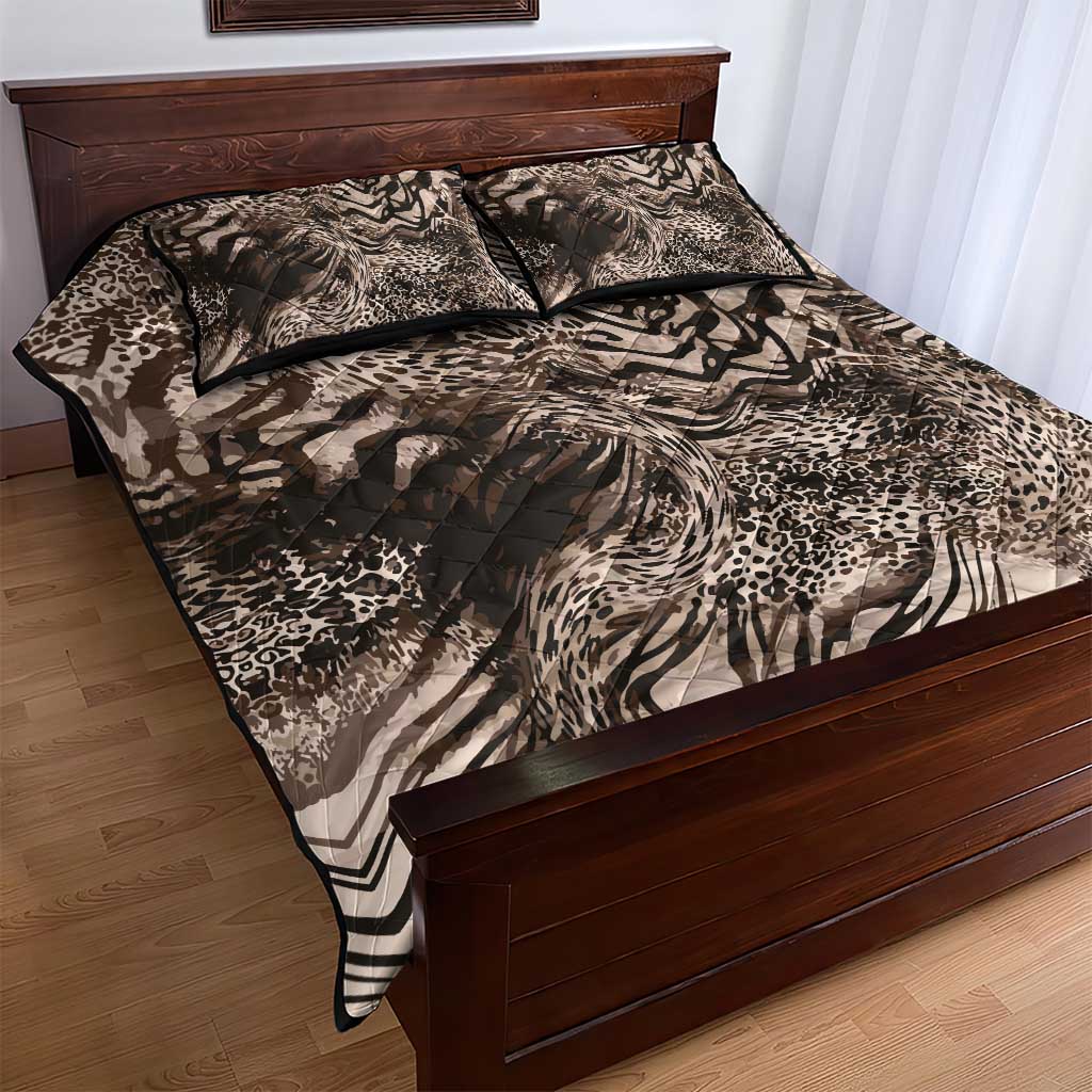 African Safari Zebra Leopard Swirl Pattern Quilt Bed Set