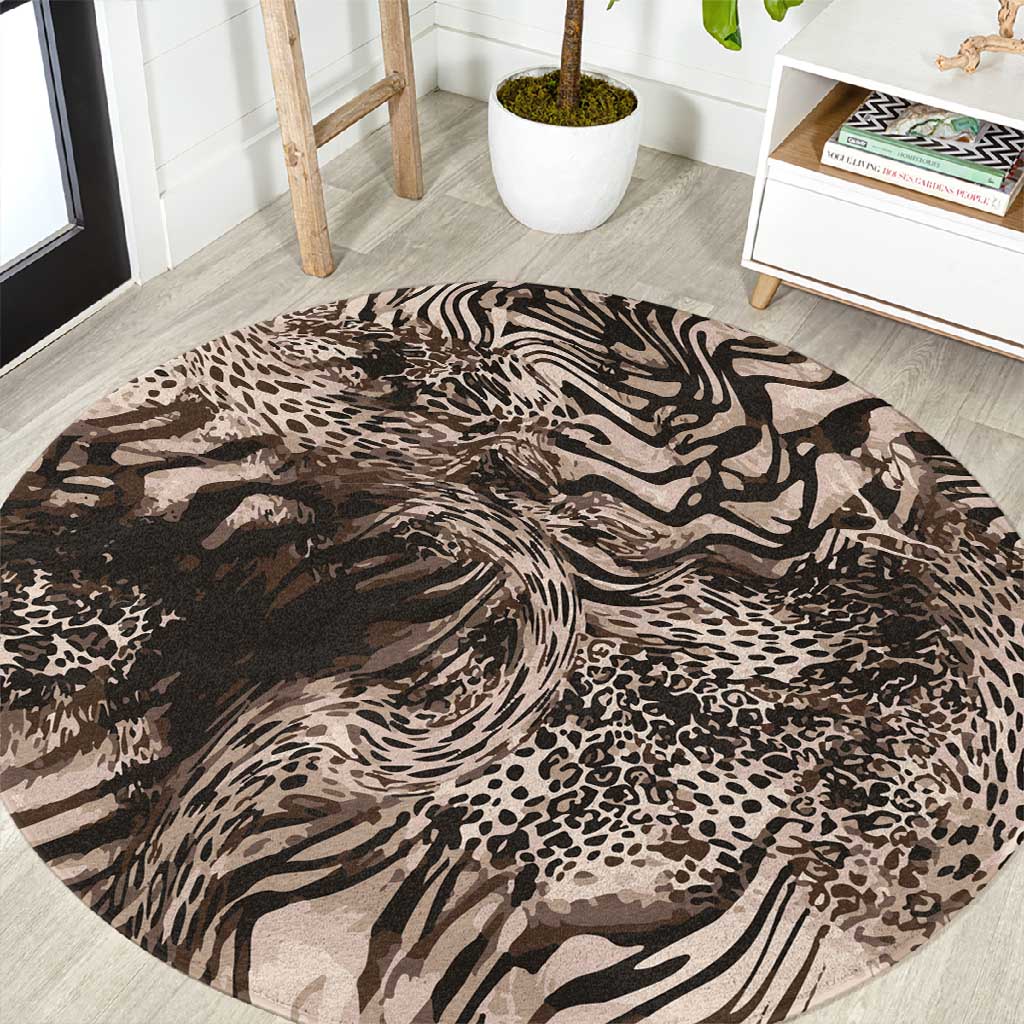 African Safari Zebra Leopard Swirl Pattern Round Carpet