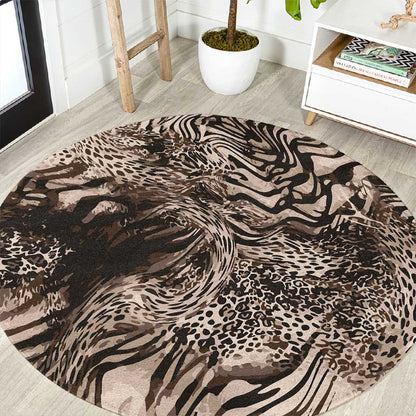 African Safari Zebra Leopard Swirl Pattern Round Carpet