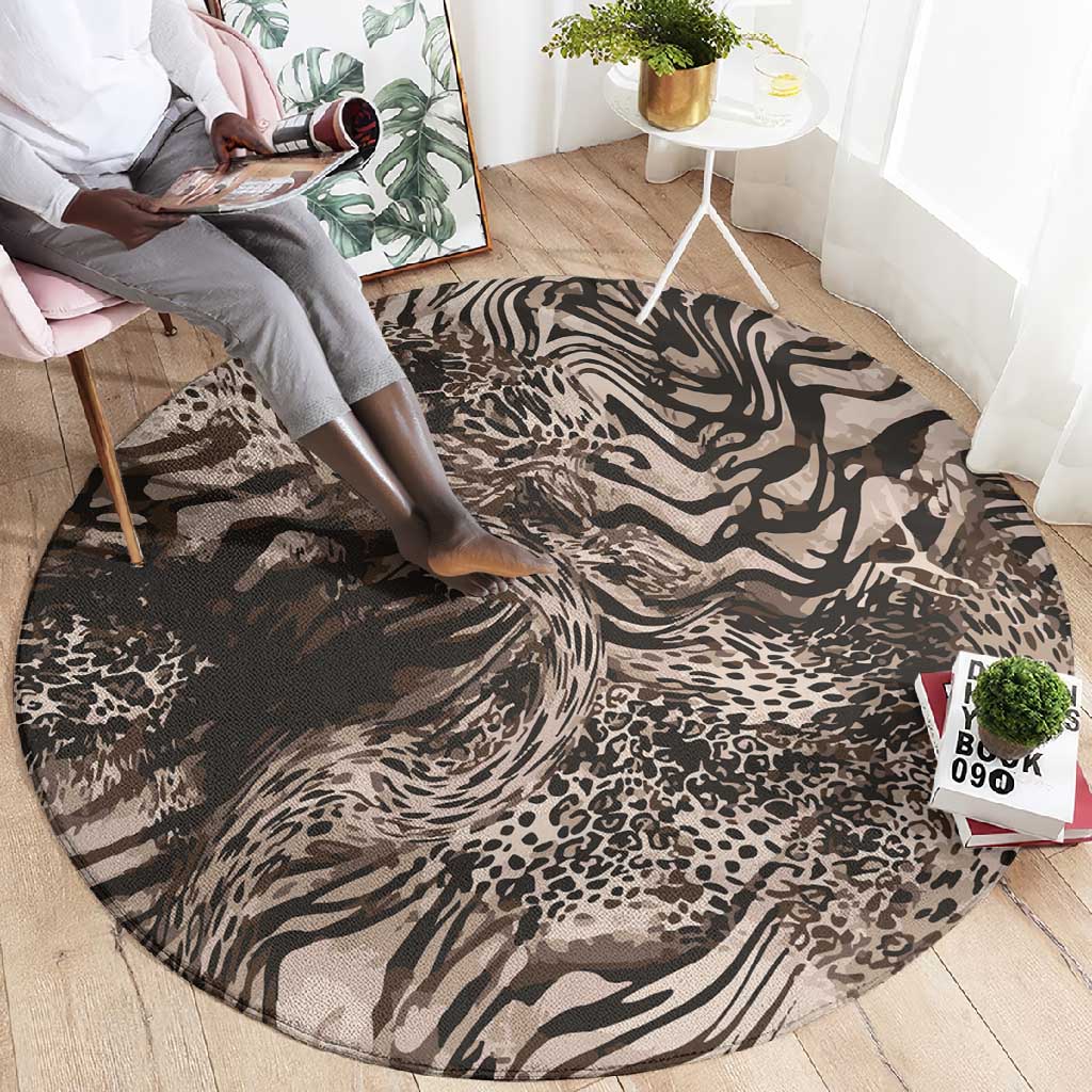 African Safari Zebra Leopard Swirl Pattern Round Carpet