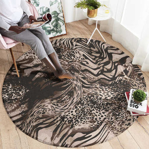African Safari Zebra Leopard Swirl Pattern Round Carpet