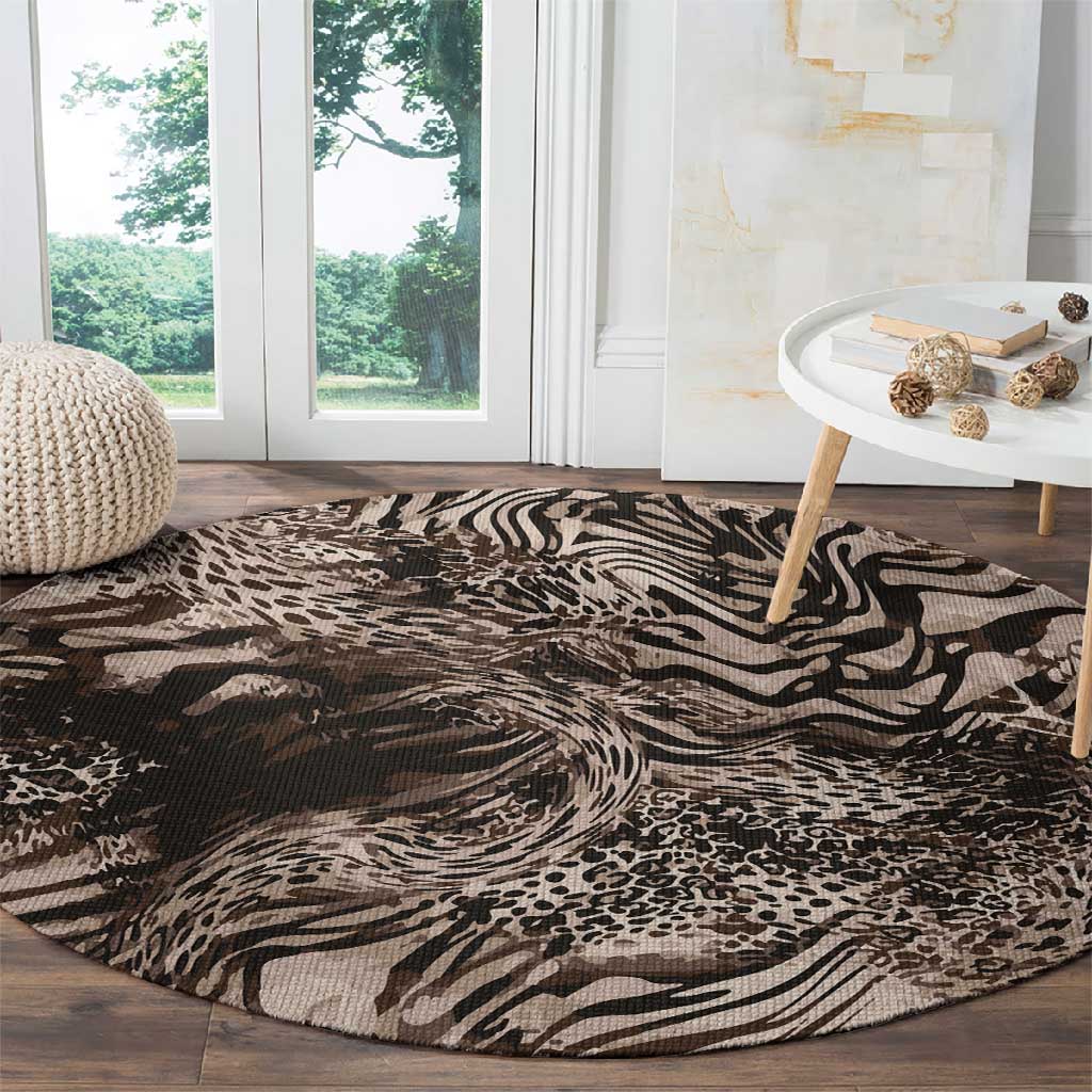 African Safari Zebra Leopard Swirl Pattern Round Carpet