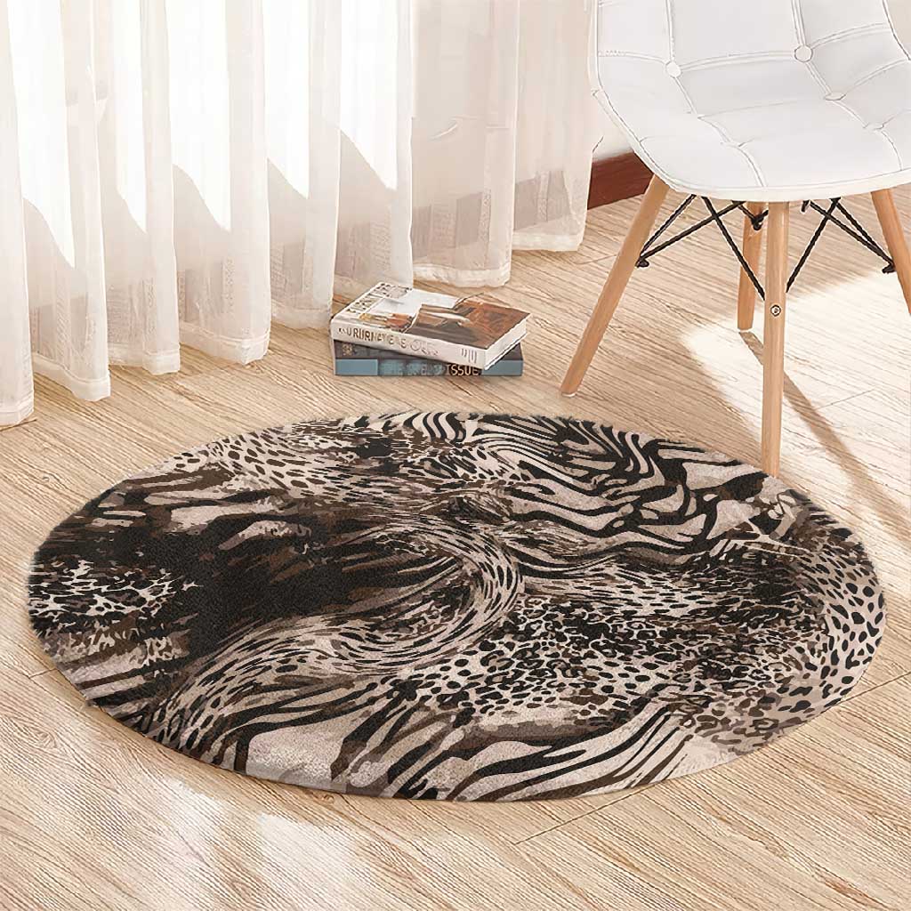 African Safari Zebra Leopard Swirl Pattern Round Carpet