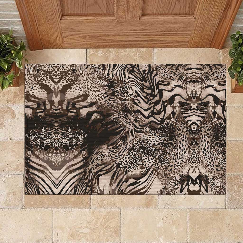 African Safari Zebra Leopard Swirl Pattern Rubber Doormat