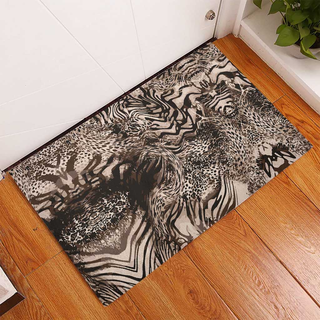 African Safari Zebra Leopard Swirl Pattern Rubber Doormat