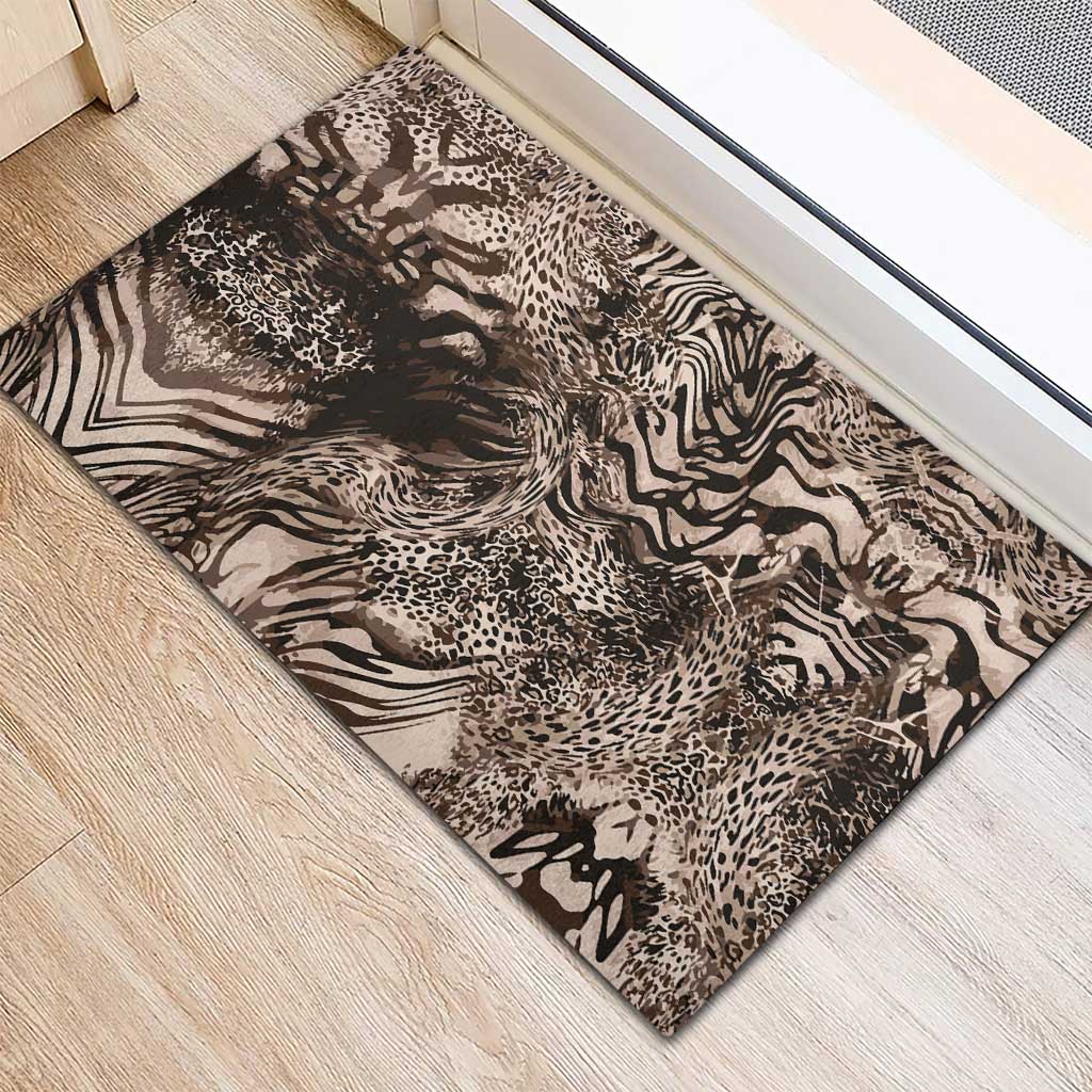 African Safari Zebra Leopard Swirl Pattern Rubber Doormat
