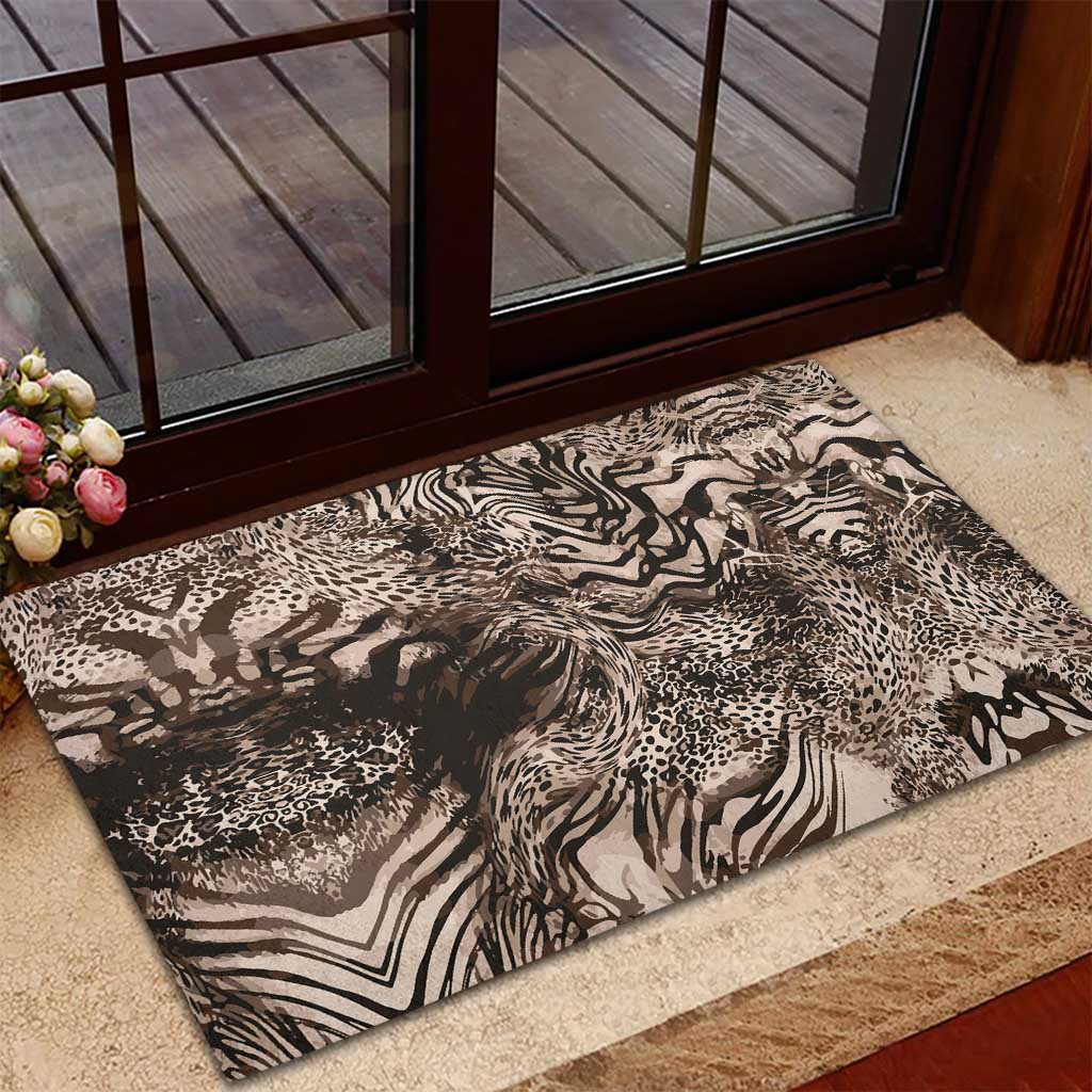African Safari Zebra Leopard Swirl Pattern Rubber Doormat