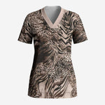 African Safari Zebra Leopard Swirl Pattern Scrub Top