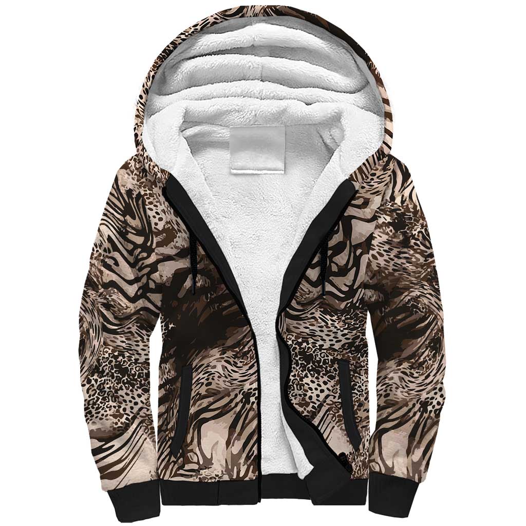 African Safari Zebra Leopard Swirl Pattern Sherpa Hoodie