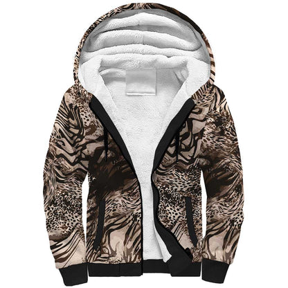 African Safari Zebra Leopard Swirl Pattern Sherpa Hoodie