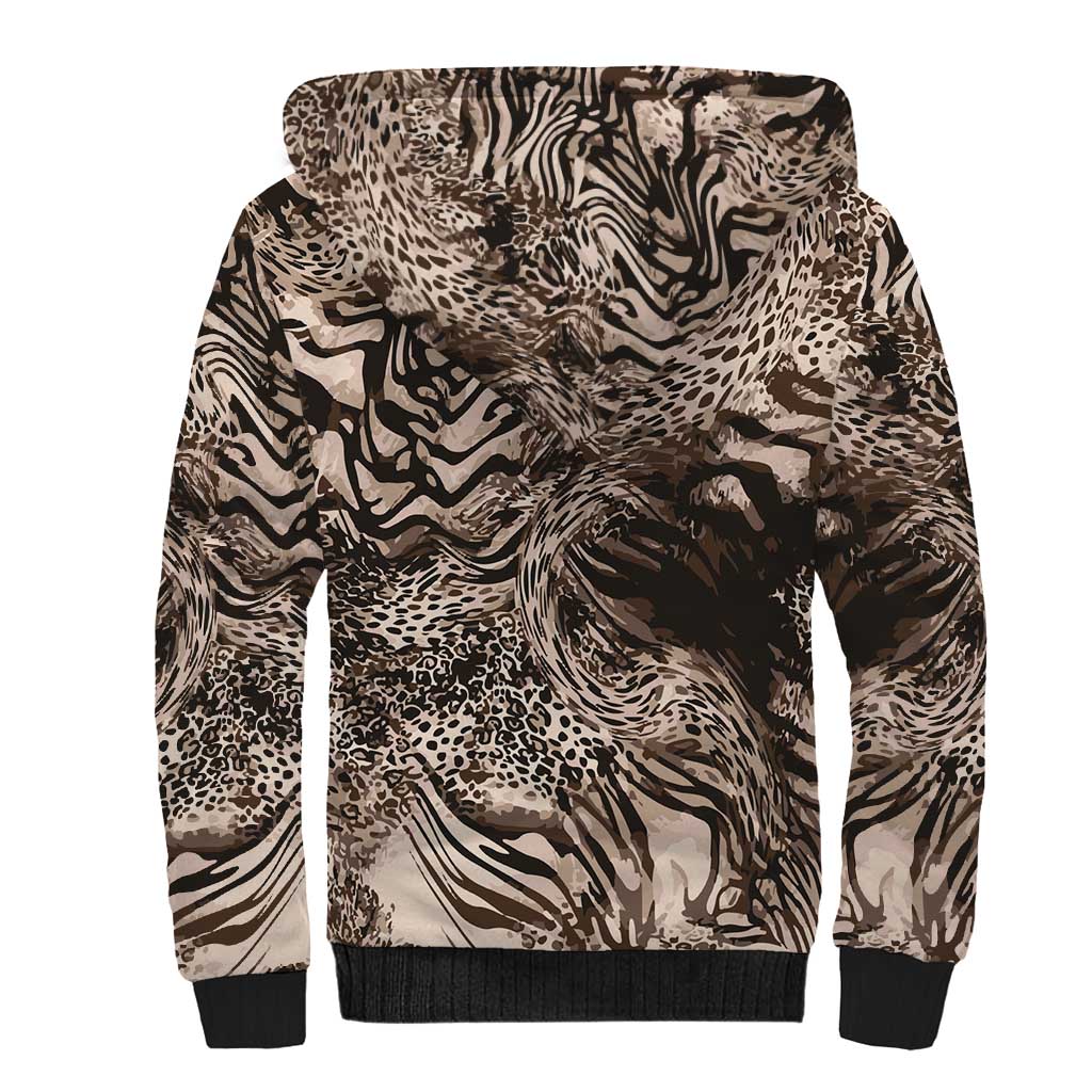 African Safari Zebra Leopard Swirl Pattern Sherpa Hoodie