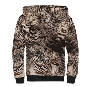 African Safari Zebra Leopard Swirl Pattern Sherpa Hoodie