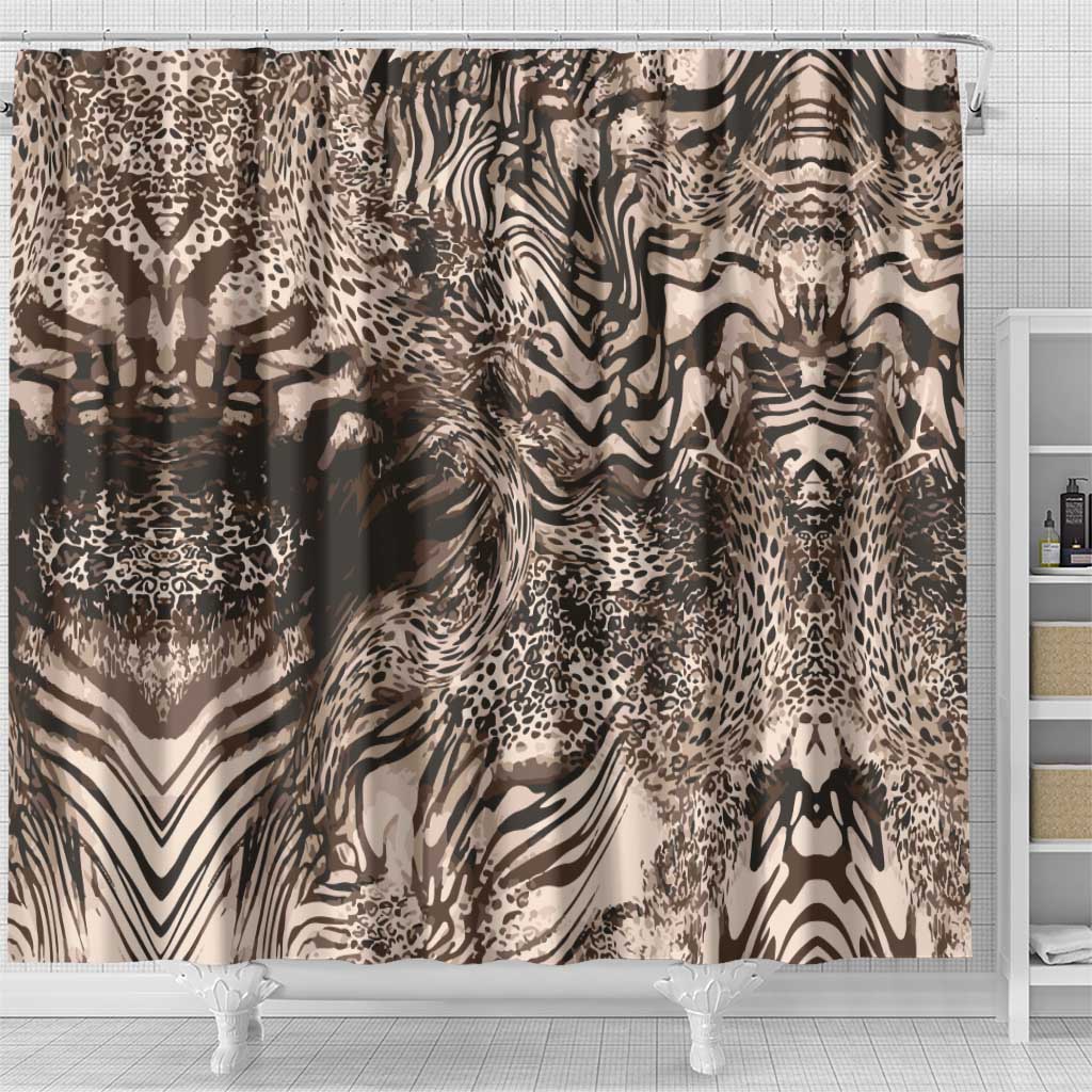 African Safari Zebra Leopard Swirl Pattern Shower Curtain