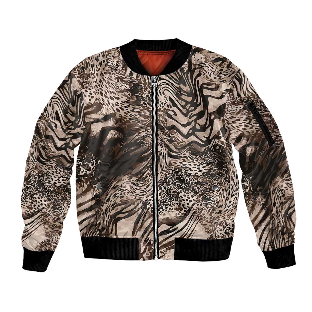 African Safari Zebra Leopard Swirl Pattern Sleeve Zip Bomber Jacket