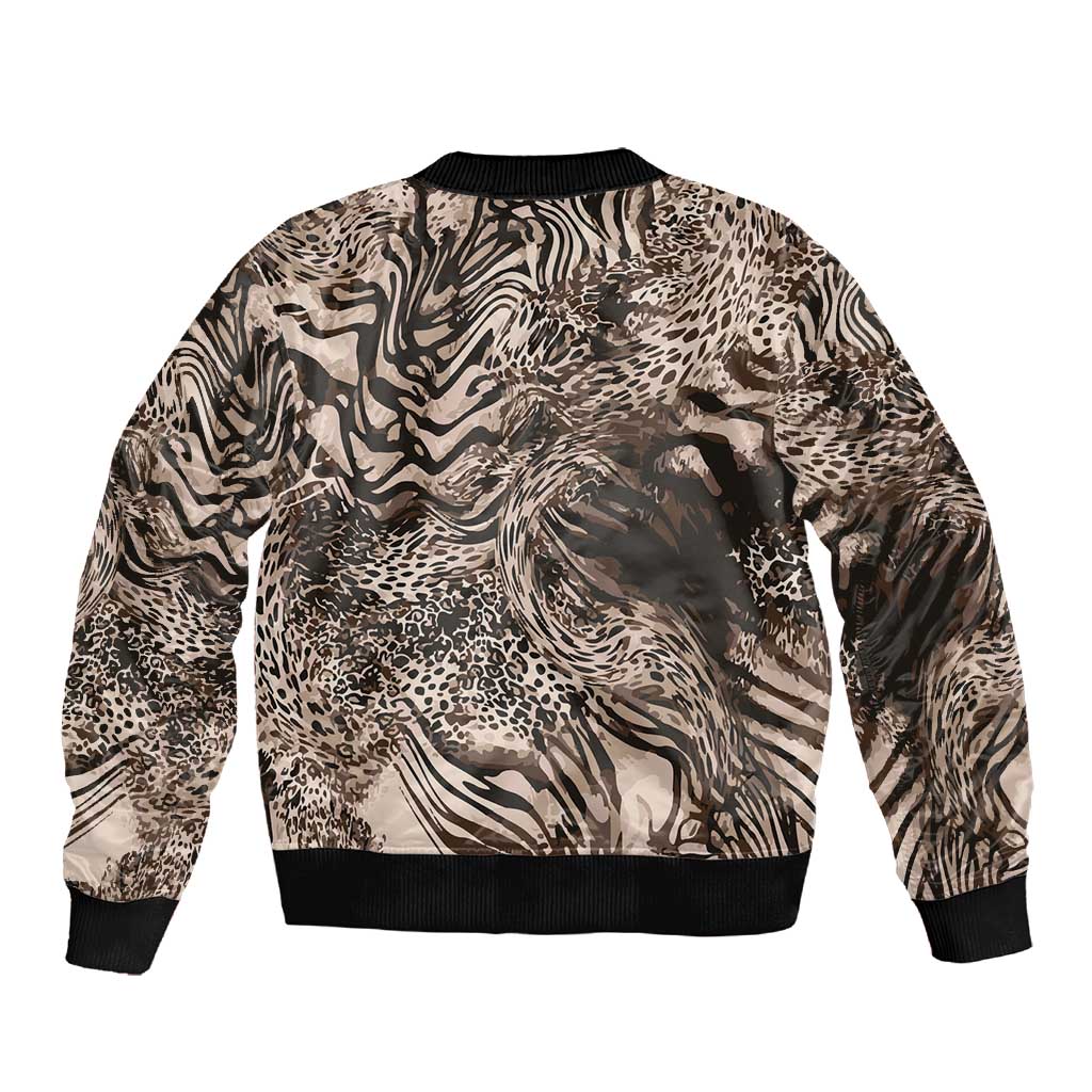 African Safari Zebra Leopard Swirl Pattern Sleeve Zip Bomber Jacket