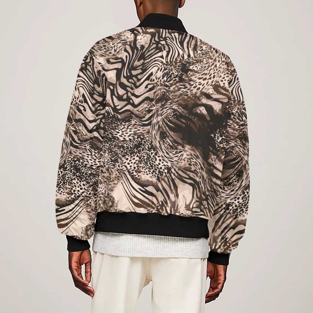 African Safari Zebra Leopard Swirl Pattern Sleeve Zip Bomber Jacket