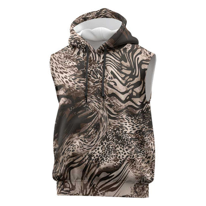 African Safari Zebra Leopard Swirl Pattern Sleeveless Hoodie