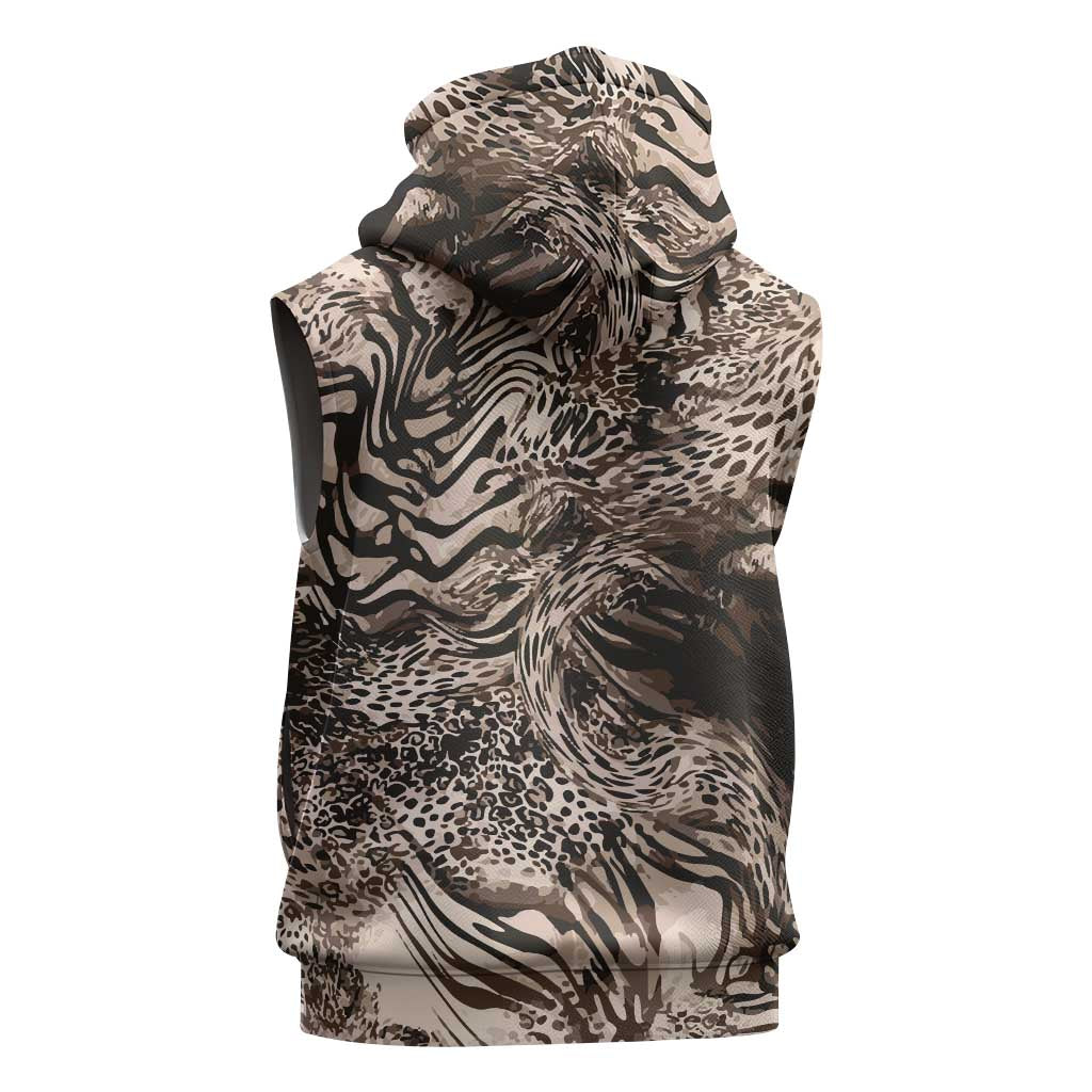 African Safari Zebra Leopard Swirl Pattern Sleeveless Hoodie