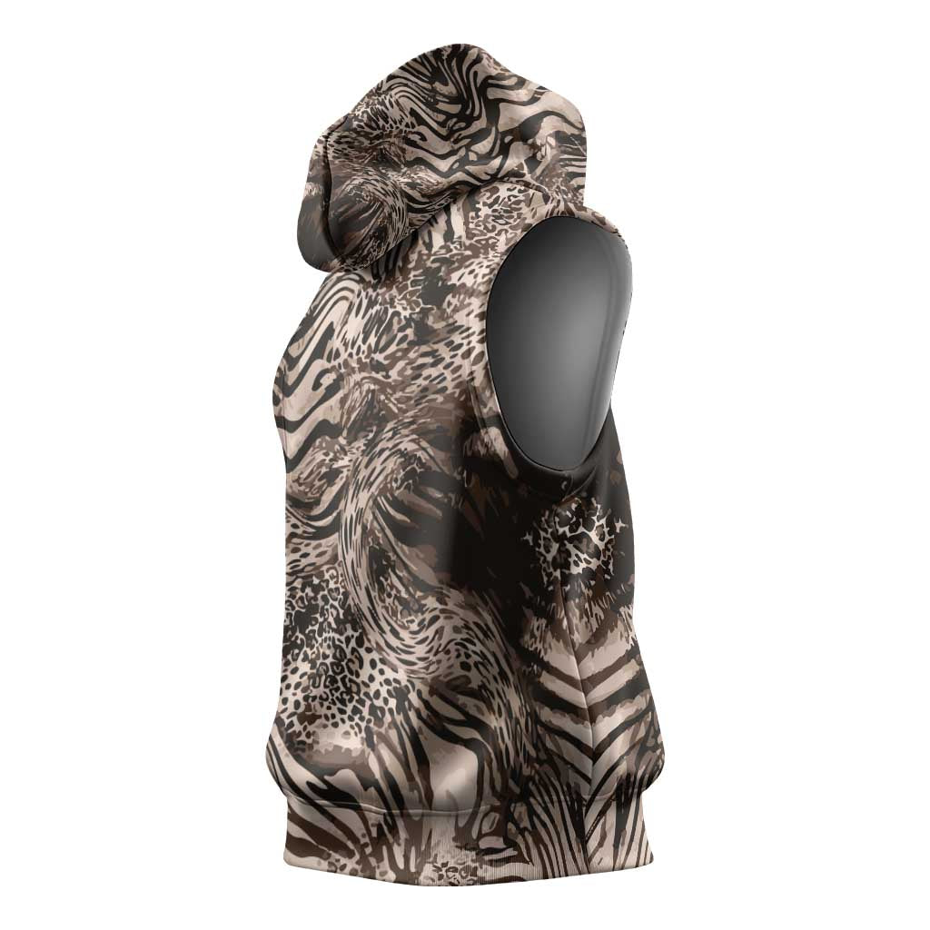 African Safari Zebra Leopard Swirl Pattern Sleeveless Hoodie