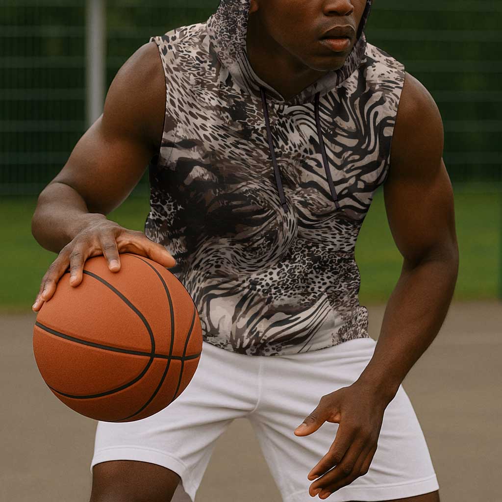 African Safari Zebra Leopard Swirl Pattern Sleeveless Hoodie
