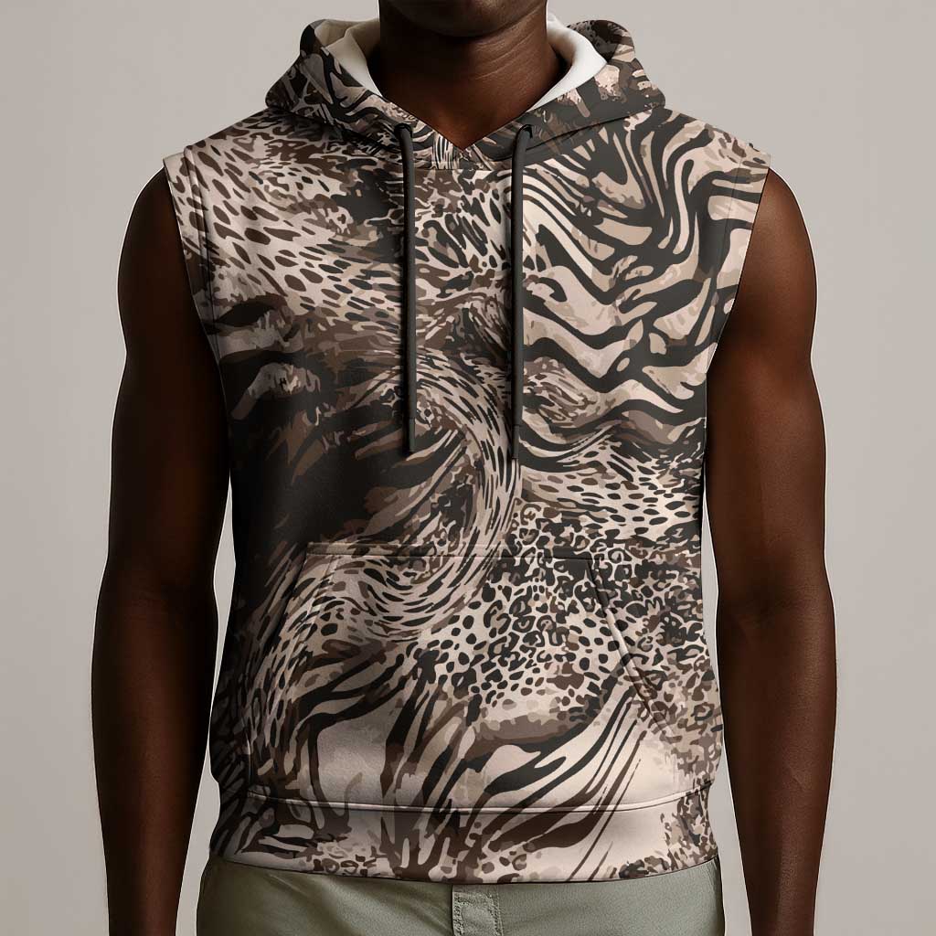 African Safari Zebra Leopard Swirl Pattern Sleeveless Hoodie