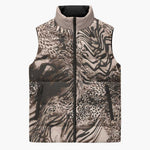 African Safari Zebra Leopard Swirl Pattern Sleeveless Puffer Jacket