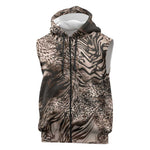 African Safari Zebra Leopard Swirl Pattern Sleeveless Zip Hoodie