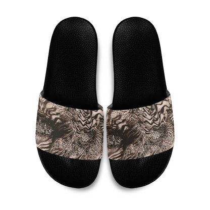 African Safari Zebra Leopard Swirl Pattern Slide Sandals