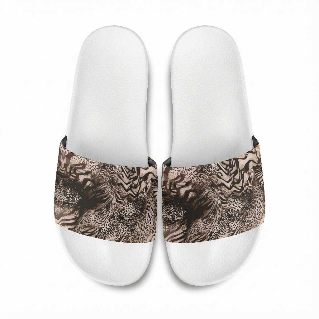 African Safari Zebra Leopard Swirl Pattern Slide Sandals