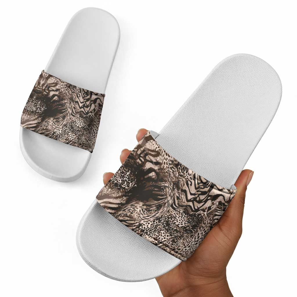 African Safari Zebra Leopard Swirl Pattern Slide Sandals