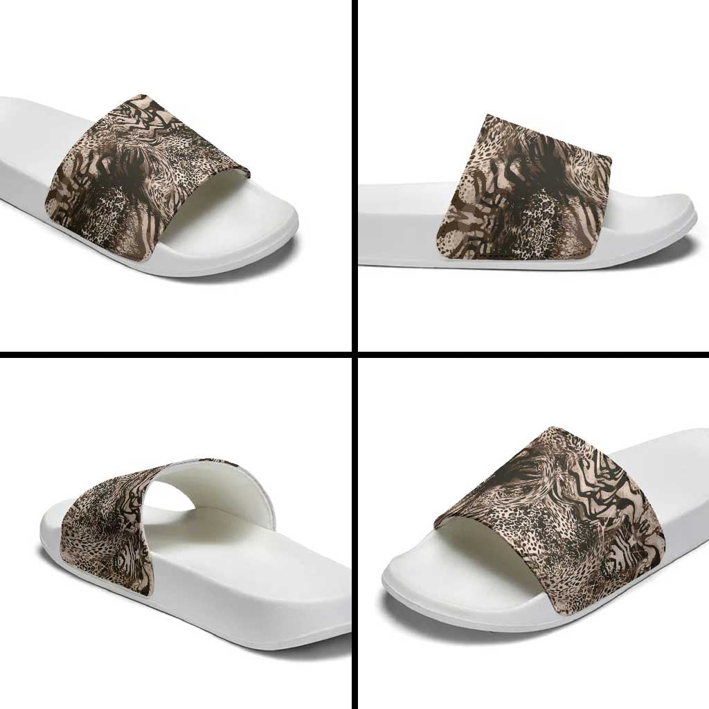 African Safari Zebra Leopard Swirl Pattern Slide Sandals