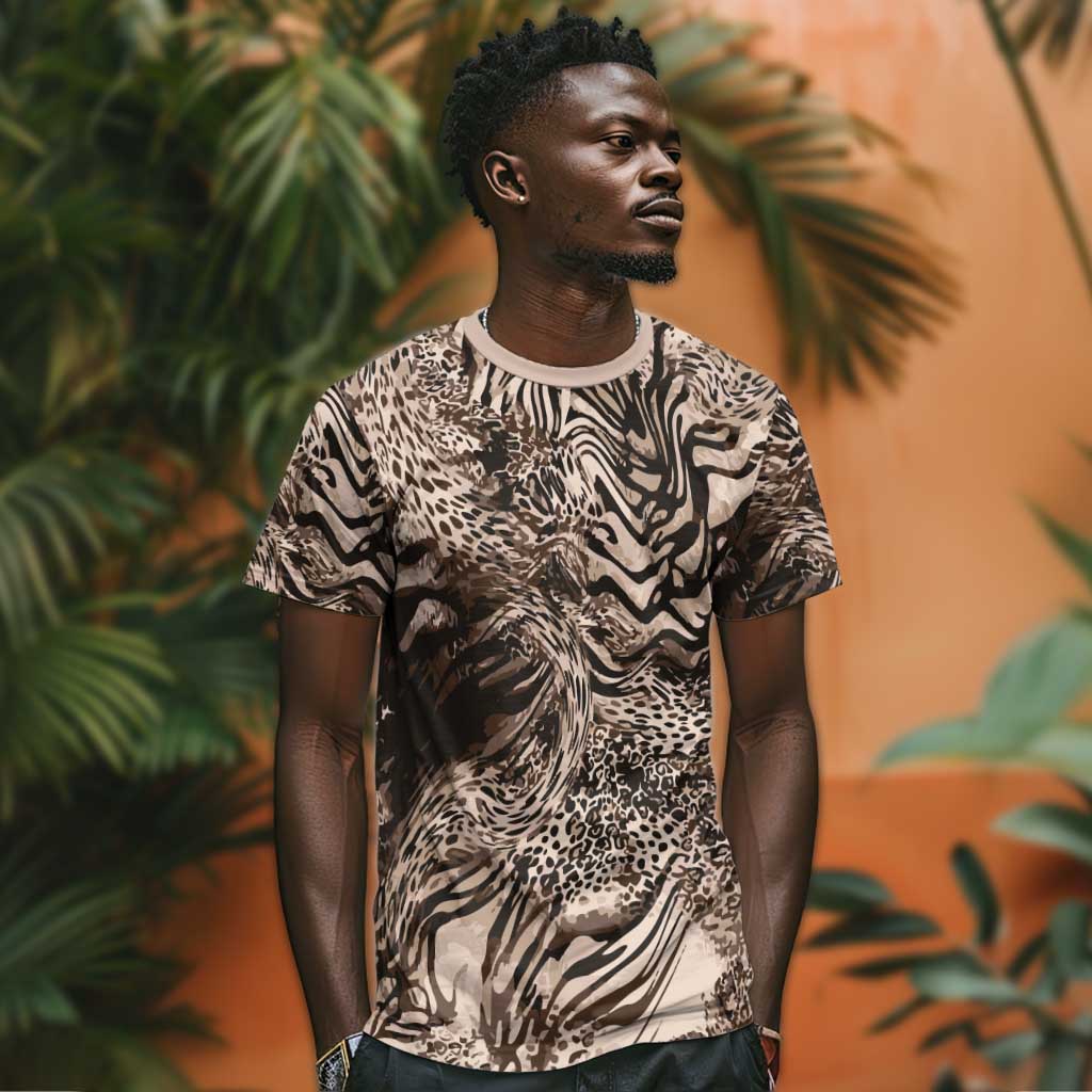 African Safari Zebra Leopard Swirl Pattern T shirt