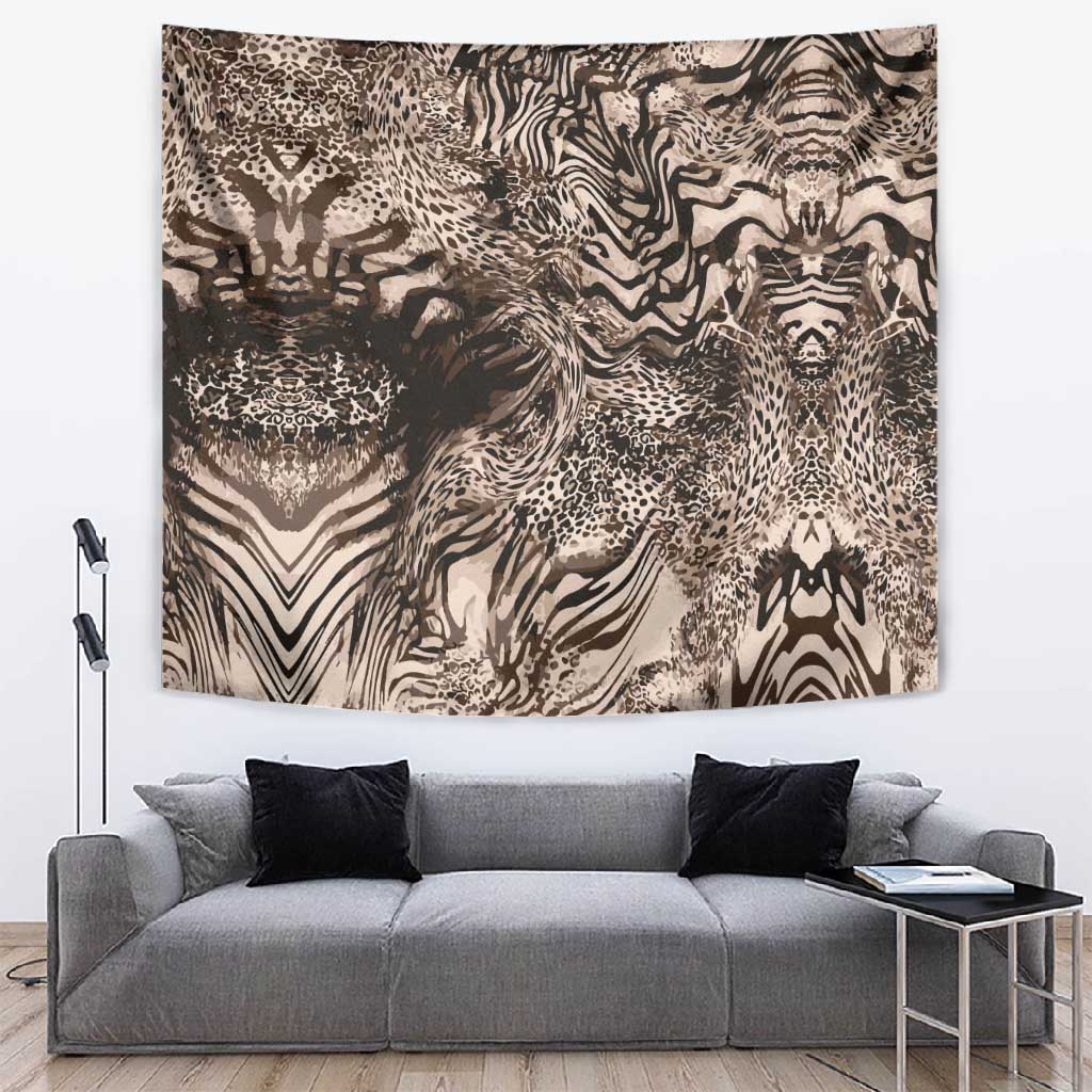 African Safari Zebra Leopard Swirl Pattern Tapestry