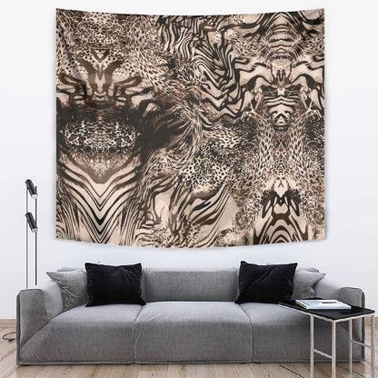 African Safari Zebra Leopard Swirl Pattern Tapestry