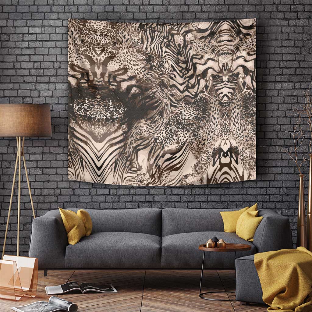 African Safari Zebra Leopard Swirl Pattern Tapestry