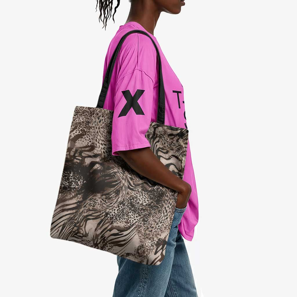 African Safari Zebra Leopard Swirl Pattern Tote Bag