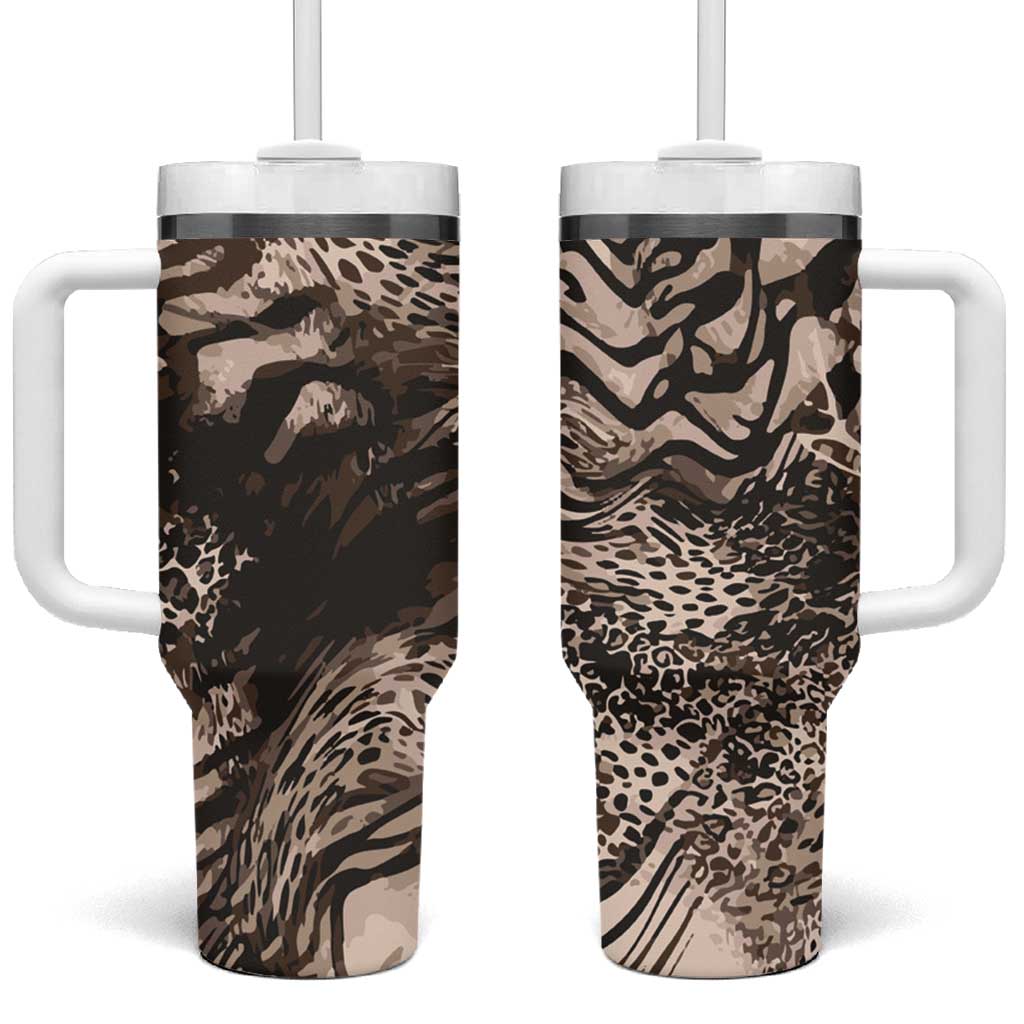 African Safari Zebra Leopard Swirl Pattern Tumbler With Handle
