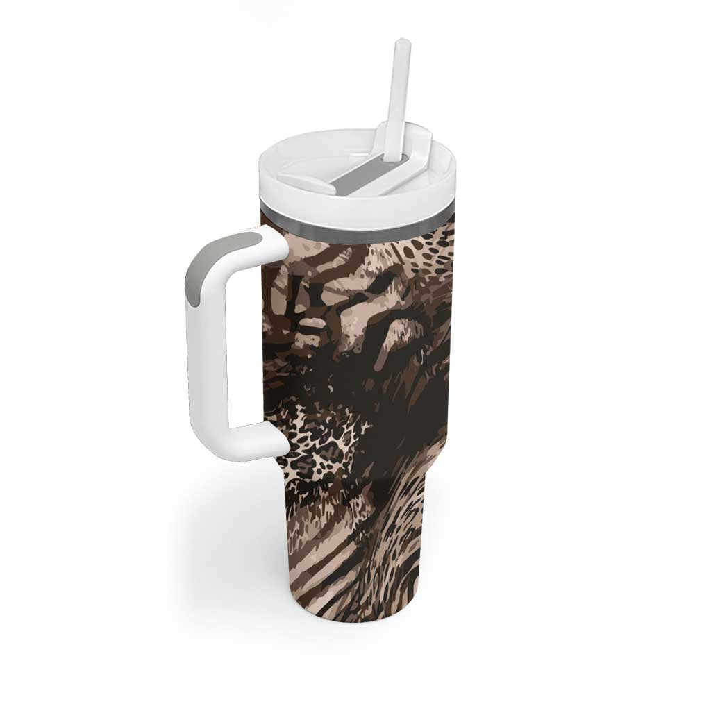 African Safari Zebra Leopard Swirl Pattern Tumbler With Handle